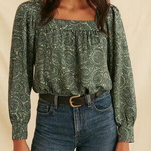 Lucca green floral  square neck puffed sleeve blouse